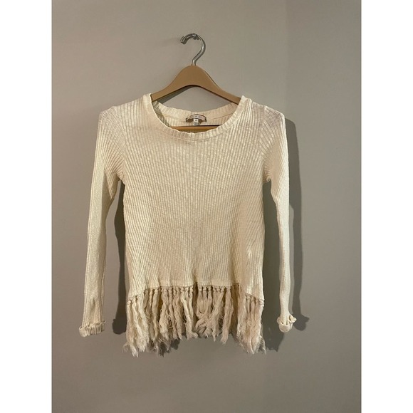Eri + Ali Anthropologie Malla Fringe Hem Split Back Sweater - Picture 2 of 5